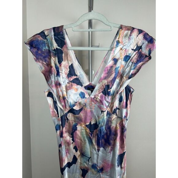 NWT Rails Dina Midnight Verbena Floral Maxi V-Neck Satin Dress S Flutter Sleeve - Picture 3 of 9